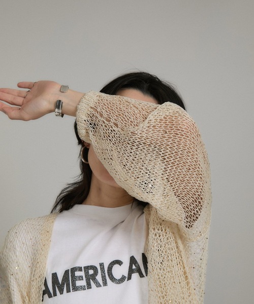 SALON adam et rope'（サロン アダム エ ロペ）の「ギマコットンスパンコールカーディガン（カーディガン/ボレロ・レディース・チャコールグレー/オフホワイト/ブラウン系その他2・FREE）」の15枚目の写真