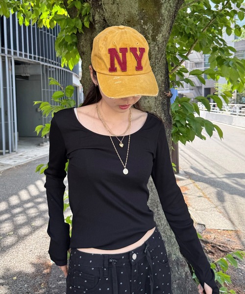 MEMECLE（メメクル）の「【 MEMECLE / メメクル 】ヴィンテージN Yビッグロゴキャップ（キャップ・レディース・ブラック/ベージュ/ネイビー/カーキ/ピンク/イエロー/チャコール・FREE）」の6枚目の写真