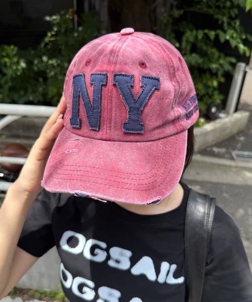 MEMECLE（メメクル）の「【 MEMECLE / メメクル 】ヴィンテージN Yビッグロゴキャップ（キャップ・レディース・ブラック/ベージュ/ネイビー/カーキ/ピンク/イエロー/チャコール・FREE）」の9枚目の写真