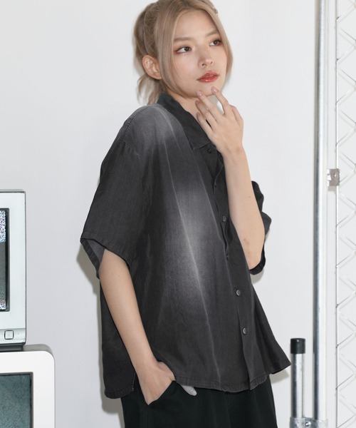 MSG(エムエスジー)の「テンセルデニムハーフスリーブ短丈シャツ【UNISEX】(シャツ/ブラウス・メンズ・ホワイト/ブラック/グレー/ブラック系・S/M/L/XL)」の16枚目の写真