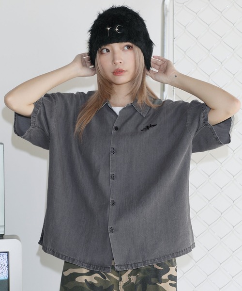 MSG(エムエスジー)の「テンセルデニムハーフスリーブ短丈シャツ【UNISEX】(シャツ/ブラウス・メンズ・ホワイト/ブラック/グレー/ブラック系・S/M/L/XL)」の6枚目の写真