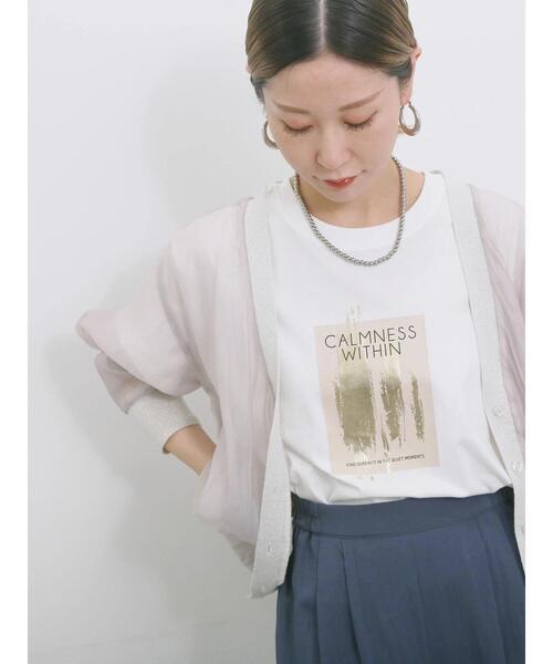 Samansa Mos2 blue（サマンサモスモスブルー）の「スクエア箔プリントTシャツ（Tシャツ/カットソー・レディース・オフホワイト/チャコールグレー/ホワイト・F）」の2枚目の写真