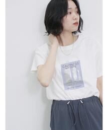 Samansa Mos2 blue | スクエア箔プリントTシャツ(Tシャツ/カットソー)