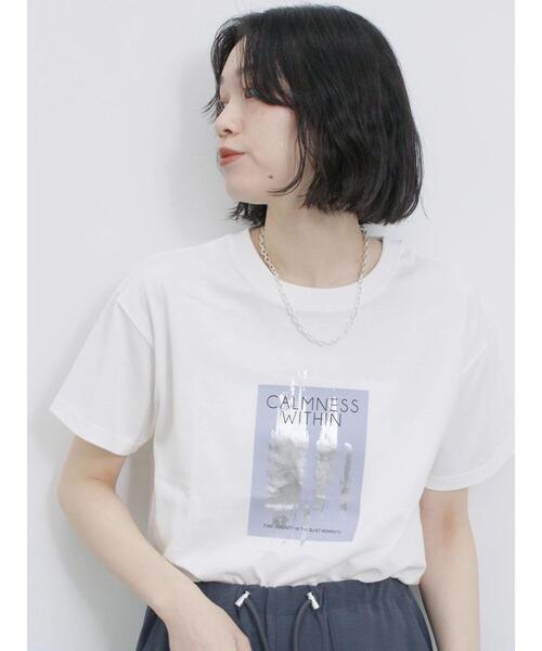 Samansa Mos2 blue（サマンサモスモスブルー）の「スクエア箔プリントTシャツ（Tシャツ/カットソー・レディース・オフホワイト/チャコールグレー/ホワイト・F）」の21枚目の写真