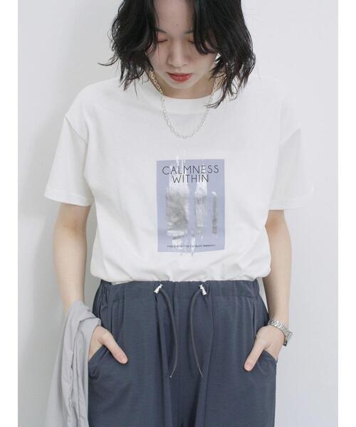 Samansa Mos2 blue（サマンサモスモスブルー）の「スクエア箔プリントTシャツ（Tシャツ/カットソー・レディース・オフホワイト/チャコールグレー/ホワイト・F）」の20枚目の写真