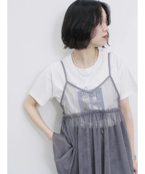 Samansa Mos2 blue（サマンサモスモスブルー）の「スクエア箔プリントTシャツ（Tシャツ/カットソー・レディース・オフホワイト/チャコールグレー/ホワイト・F）」の18枚目の写真