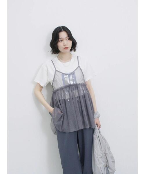 Samansa Mos2 blue（サマンサモスモスブルー）の「スクエア箔プリントTシャツ（Tシャツ/カットソー・レディース・オフホワイト/チャコールグレー/ホワイト・F）」の15枚目の写真