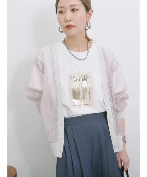 Samansa Mos2 blue（サマンサモスモスブルー）の「スクエア箔プリントTシャツ（Tシャツ/カットソー・レディース・オフホワイト/チャコールグレー/ホワイト・F）」の6枚目の写真