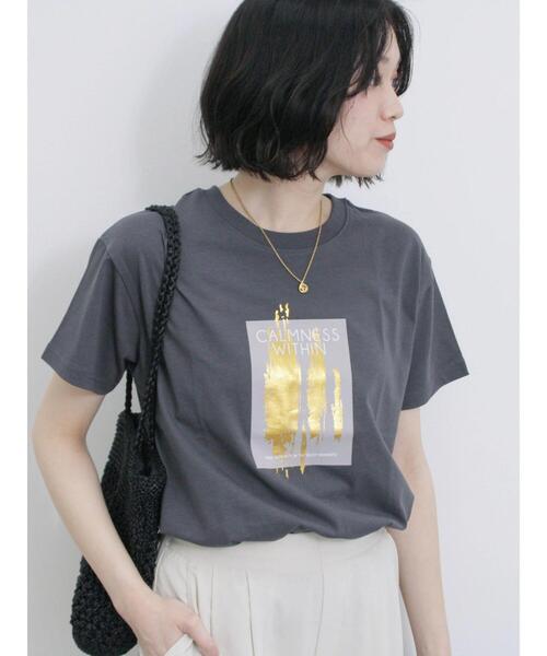 Samansa Mos2 blue（サマンサモスモスブルー）の「スクエア箔プリントTシャツ（Tシャツ/カットソー・レディース・オフホワイト/チャコールグレー/ホワイト・F）」の4枚目の写真