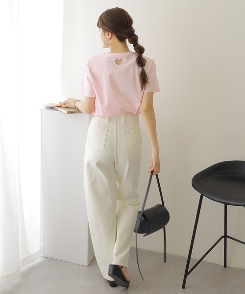LAULEN（ローレン）の「heart open cut tee /ハート オープンカット 半袖 Tシャツ（Tシャツ/カットソー・レディース・ホワイト/ピンク・FREE）」の7枚目の写真