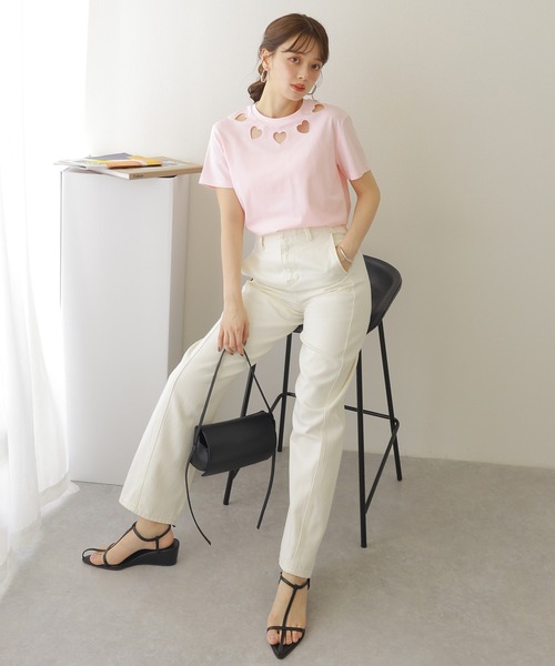 LAULEN（ローレン）の「heart open cut tee /ハート オープンカット 半袖 Tシャツ（Tシャツ/カットソー・レディース・ホワイト/ピンク・FREE）」の8枚目の写真