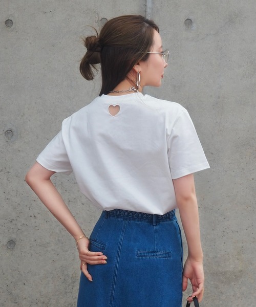 LAULEN（ローレン）の「heart open cut tee /ハート オープンカット 半袖 Tシャツ（Tシャツ/カットソー・レディース・ホワイト/ピンク・FREE）」の10枚目の写真