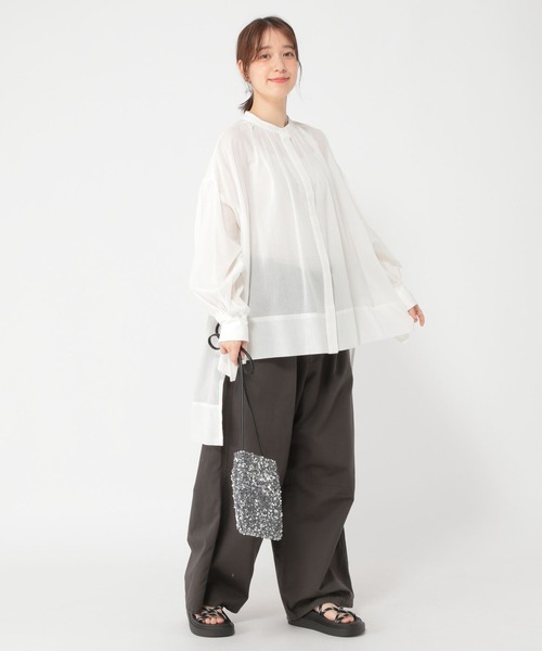 studio CLIP(スタディオクリップ)の「袖リブシャツチュニック(チュニック・レディース・ネイビー/オフホワイト/ピンク・FREE)」の6枚目の写真