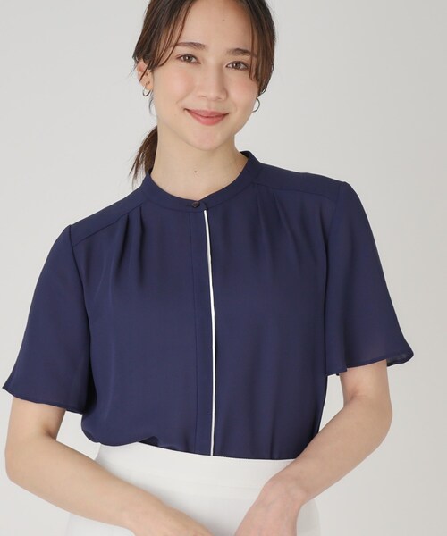 COUP DE CHANCE（クードシャンス）の「【洗える】配色デザインのブラウス（シャツ/ブラウス・レディース・ブルー/ホワイト/ライトグレー/オレンジ系/ネイビー・34/36/38/40）」の4枚目の写真