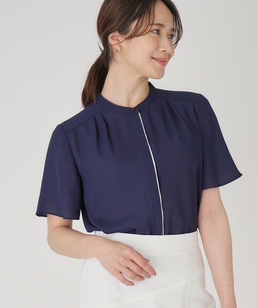 COUP DE CHANCE（クードシャンス）の「【洗える】配色デザインのブラウス（シャツ/ブラウス・レディース・ブルー/ホワイト/ライトグレー/オレンジ系/ネイビー・34/36/38/40）」の15枚目の写真