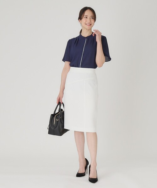 COUP DE CHANCE（クードシャンス）の「【洗える】配色デザインのブラウス（シャツ/ブラウス・レディース・ブルー/ホワイト/ライトグレー/オレンジ系/ネイビー・34/36/38/40）」の13枚目の写真