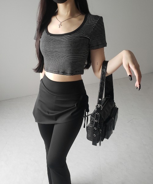 me+em select(ミームセレクト)の「※※【 2color 】ピンボーダースクエアネックショートTシャツ / pin border square neck short T-shirt(Tシャツ/カットソー・レディース・ブラック/ホワイト・FREE)」の15枚目の写真