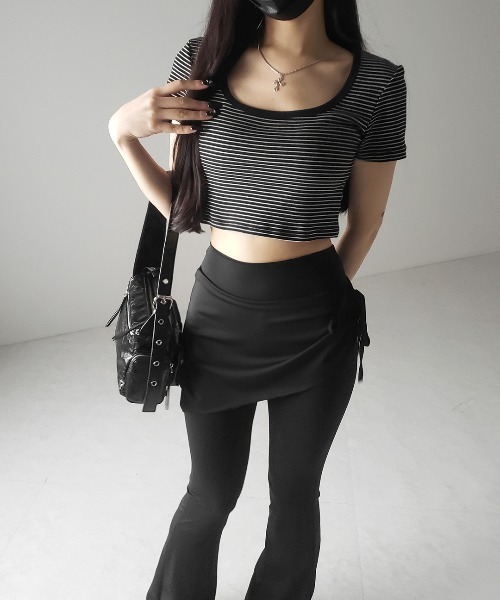 me+em select(ミームセレクト)の「※※【 2color 】ピンボーダースクエアネックショートTシャツ / pin border square neck short T-shirt(Tシャツ/カットソー・レディース・ブラック/ホワイト・FREE)」の17枚目の写真