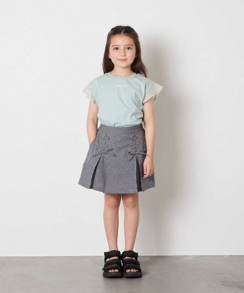 a.v.v（アーヴェヴェ）の「[120-160]［インパン付］フロントレースアップスカート（スカート・キッズ・ブラック/グレー・120/130/140/150/160）」の3枚目の写真