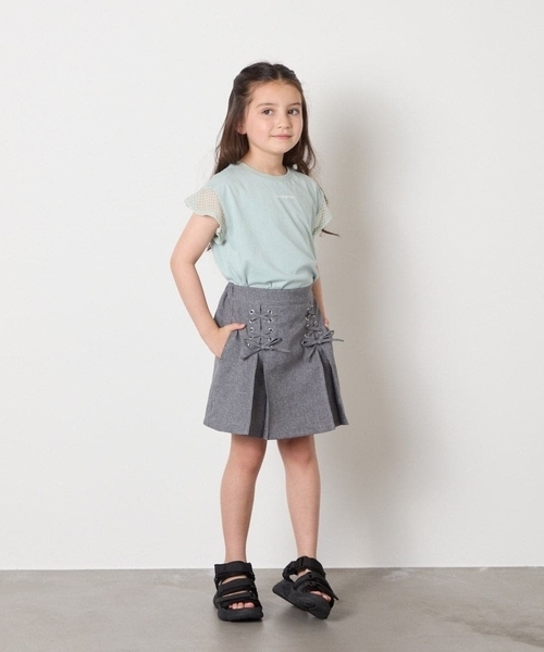 a.v.v（アーヴェヴェ）の「[120-160]［インパン付］フロントレースアップスカート（スカート・キッズ・ブラック/グレー・120/130/140/150/160）」の10枚目の写真