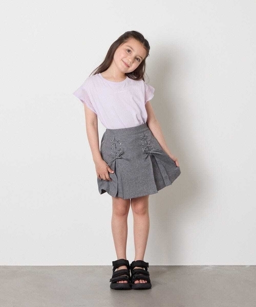 a.v.v（アーヴェヴェ）の「[120-160]［インパン付］フロントレースアップスカート（スカート・キッズ・ブラック/グレー・120/130/140/150/160）」の18枚目の写真