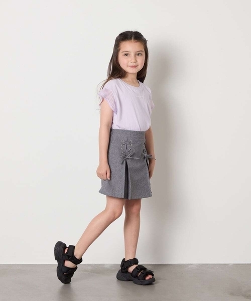 a.v.v（アーヴェヴェ）の「[120-160]［インパン付］フロントレースアップスカート（スカート・キッズ・ブラック/グレー・120/130/140/150/160）」の17枚目の写真