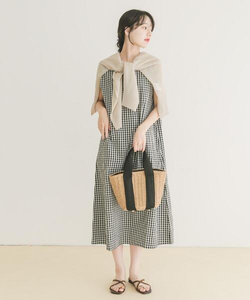 ITEMS URBANRESEARCH（アイテムズ アーバンリサーチ）の「サッカーノースリーブワンピース（ワンピース・レディース・ブラウン/ブラック/チェック・FREE）」の4枚目の写真