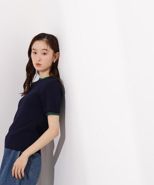 N.（N. Natural Beauty Basic）（エヌエヌナチュラルビューティーベーシック）の「ラインコンパクトニット（ニット/セーター・レディース・オレンジ/オフホワイト/ネイビー・MEDIUM）」の14枚目の写真