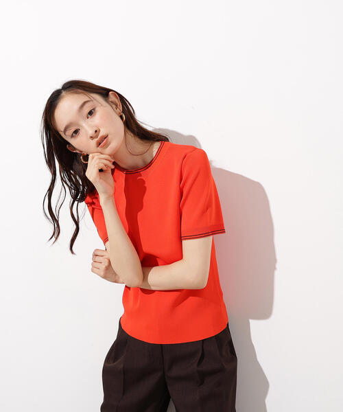 N.（N. Natural Beauty Basic）（エヌエヌナチュラルビューティーベーシック）の「ラインコンパクトニット（ニット/セーター・レディース・オレンジ/オフホワイト/ネイビー・MEDIUM）」の5枚目の写真