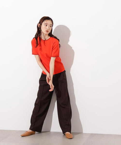 N.（N. Natural Beauty Basic）（エヌエヌナチュラルビューティーベーシック）の「ラインコンパクトニット（ニット/セーター・レディース・オレンジ/オフホワイト/ネイビー・MEDIUM）」の4枚目の写真