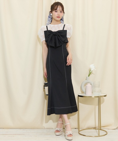 WILLSELECTION(ウィルセレクション)の「ドレープリボンマーメイドジャンスカ(ワンピース・レディース・ブラック/オフホワイト/ネイビー・FREE)」の2枚目の写真