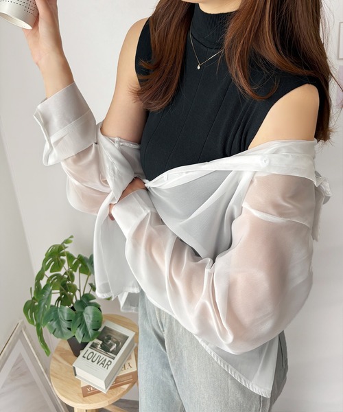 Amulet(アミュレット)の「高見え叶う大人のベーシック リブノースリーブニット(ニット/セーター・レディース・グレー/ブラック/イエロー/ブラウン/グリーン/ピンク/ホワイト/ブルー・FREE)」の1枚目の写真