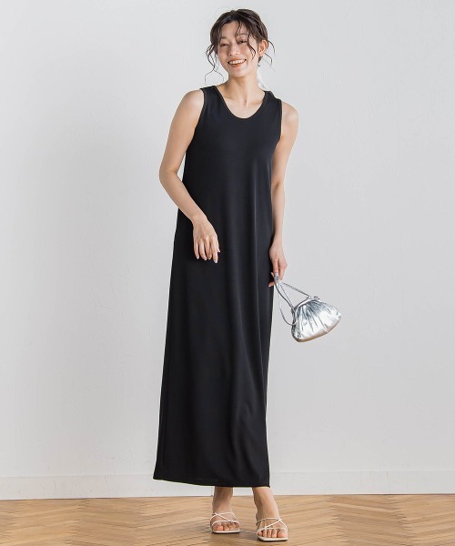 Droite lautreamont(ドロワットロートレアモン)の「リブタンクワンピース≪洗濯機で洗える≫(ワンピース・レディース・ベージュ/ブラック・S/M)」の2枚目の写真