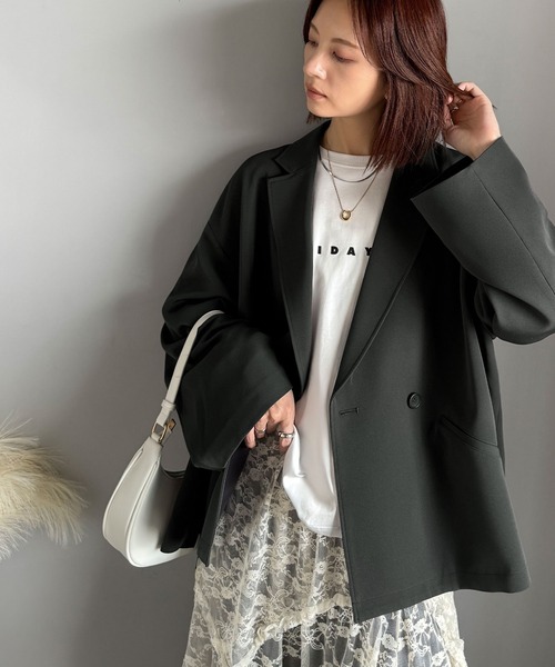 classicalelf（クラシカルエルフ）の「【セットアップ可】自由自在に楽しめる。美シルエットテーラードオーバーサイズダブルジャケット（テーラードジャケット・レディース・チャコール/ブラウン/ブラック/アイボリー・LARGE/MEDIUM/SMALL/X-LARGE）」の3枚目の写真