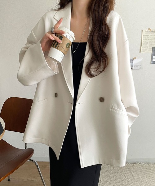 アキラナカ 美品日本製コットン ダブル ストライプ テーラードジャケット オフ白 アキラナカ 美品日本製コットン ダブル ストライプ テーラード