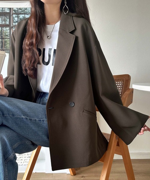 classicalelf（クラシカルエルフ）の「【セットアップ可】自由自在に楽しめる。美シルエットテーラードオーバーサイズダブルジャケット（テーラードジャケット・レディース・チャコール/ブラウン/ブラック/アイボリー・LARGE/MEDIUM/SMALL/X-LARGE）」の13枚目の写真