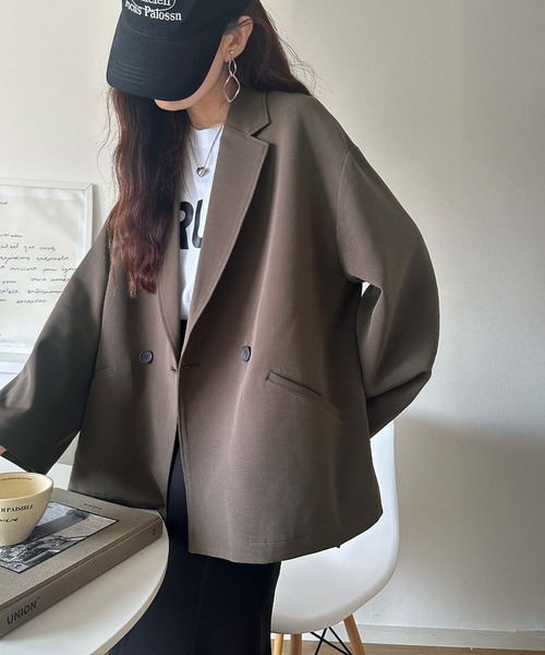 classicalelf（クラシカルエルフ）の「【セットアップ可】自由自在に楽しめる。美シルエットテーラードオーバーサイズダブルジャケット（テーラードジャケット・レディース・チャコール/ブラウン/ブラック/アイボリー・LARGE/MEDIUM/SMALL/X-LARGE）」の12枚目の写真