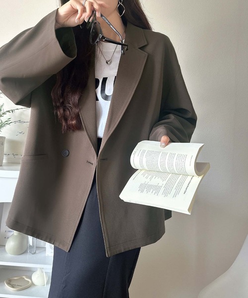 classicalelf（クラシカルエルフ）の「【セットアップ可】自由自在に楽しめる。美シルエットテーラードオーバーサイズダブルジャケット（テーラードジャケット・レディース・チャコール/ブラウン/ブラック/アイボリー・LARGE/MEDIUM/SMALL/X-LARGE）」の15枚目の写真