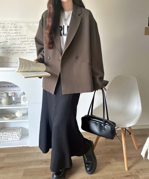 classicalelf（クラシカルエルフ）の「【セットアップ可】自由自在に楽しめる。美シルエットテーラードオーバーサイズダブルジャケット（テーラードジャケット・レディース・チャコール/ブラウン/ブラック/アイボリー・LARGE/MEDIUM/SMALL/X-LARGE）」の16枚目の写真