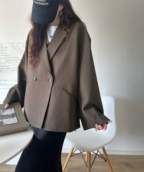 classicalelf（クラシカルエルフ）の「【セットアップ可】自由自在に楽しめる。美シルエットテーラードオーバーサイズダブルジャケット（テーラードジャケット・レディース・チャコール/ブラウン/ブラック/アイボリー・LARGE/MEDIUM/SMALL/X-LARGE）」の17枚目の写真