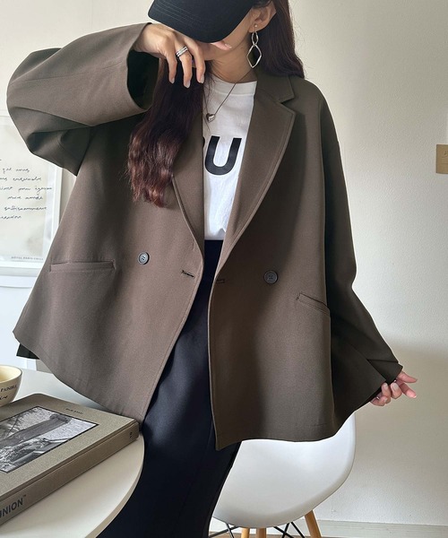 classicalelf（クラシカルエルフ）の「【セットアップ可】自由自在に楽しめる。美シルエットテーラードオーバーサイズダブルジャケット（テーラードジャケット・レディース・チャコール/ブラウン/ブラック/アイボリー・LARGE/MEDIUM/SMALL/X-LARGE）」の18枚目の写真