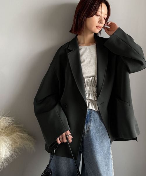 classicalelf（クラシカルエルフ）の「【セットアップ可】自由自在に楽しめる。美シルエットテーラードオーバーサイズダブルジャケット（テーラードジャケット・レディース・チャコール/ブラウン/ブラック/アイボリー・LARGE/MEDIUM/SMALL/X-LARGE）」の7枚目の写真