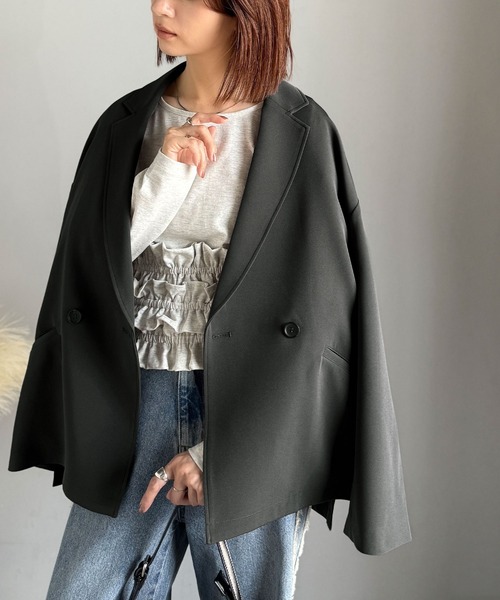 classicalelf（クラシカルエルフ）の「【セットアップ可】自由自在に楽しめる。美シルエットテーラードオーバーサイズダブルジャケット（テーラードジャケット・レディース・チャコール/ブラウン/ブラック/アイボリー・LARGE/MEDIUM/SMALL/X-LARGE）」の6枚目の写真