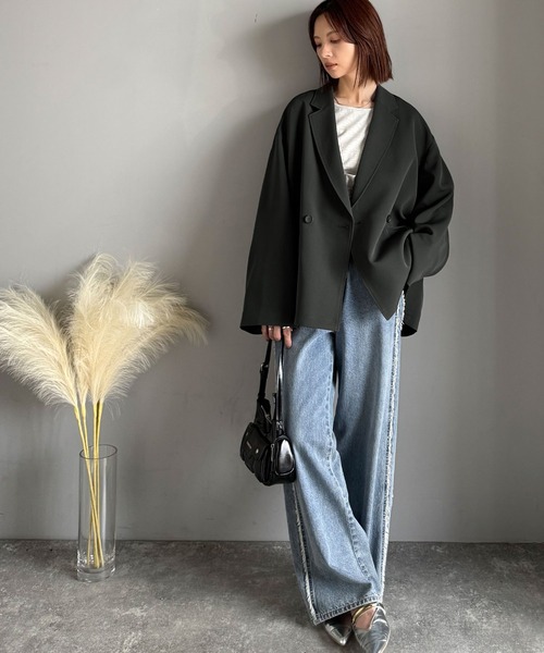 classicalelf（クラシカルエルフ）の「【セットアップ可】自由自在に楽しめる。美シルエットテーラードオーバーサイズダブルジャケット（テーラードジャケット・レディース・チャコール/ブラウン/ブラック/アイボリー・LARGE/MEDIUM/SMALL/X-LARGE）」の8枚目の写真