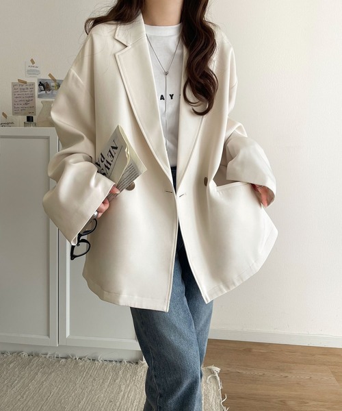 アキラナカ 美品日本製コットン ダブル ストライプ テーラードジャケット オフ白 ACAR】ワイドピッチストライプテーラードジャケット<セットアップ