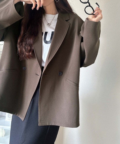 classicalelf（クラシカルエルフ）の「【セットアップ可】自由自在に楽しめる。美シルエットテーラードオーバーサイズダブルジャケット（テーラードジャケット・レディース・チャコール/ブラウン/ブラック/アイボリー・LARGE/MEDIUM/SMALL/X-LARGE）」の10枚目の写真