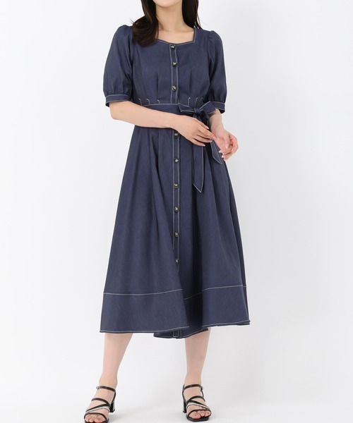 セール】2025秋冬新作 ポリデニムスクエアネックワンピース