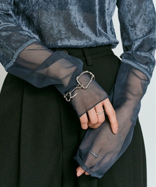 W:Huku（フーク）の「スリーブ 切り替え メッシュ ベロア トップス / Mesh Sleeve Sheer Velour Top（Tシャツ/カットソー・レディース・ブラック/ブルー系/ブラウン/オフホワイト・FREE）」の19枚目の写真