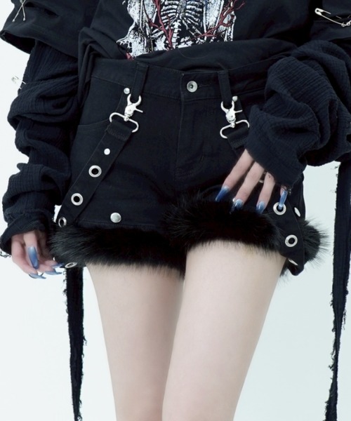 REFLEM【レフレム】ファー付デニムショーツ グレー REFLEM/レフレム』ファー付きデニムショーツ（デニムパンツ）｜REFLEM