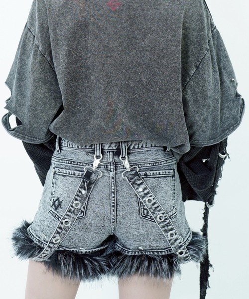 REFLEM【レフレム】ファー付デニムショーツ グレー REFLEM【レフレム】ファー付デニムショーツ グレー - メルカリ